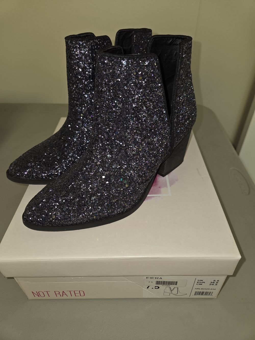 Not Rated Sparkle Black Ankle Heeled Boots